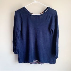 Loft Navy Blue Mixed Media Tie Back Lightweight Sweater